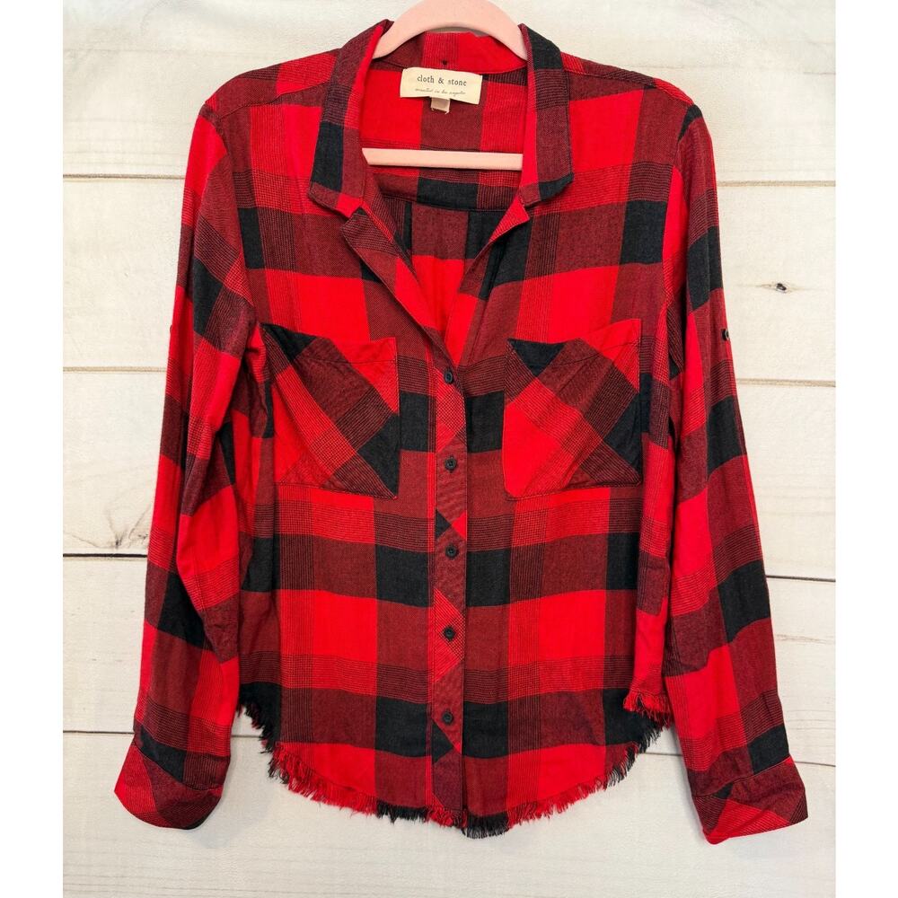 Cloth & Stone S Red Black Winter Plaid‎ Flannel Top Cozy Everyday Wear